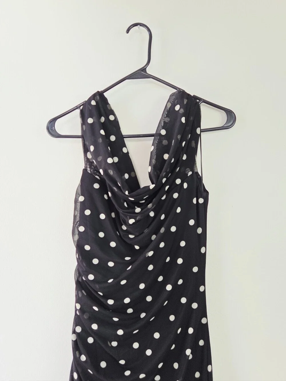Abercrombie & Fitch Mesh Draped Maxi Dress Size Large Polka Dot